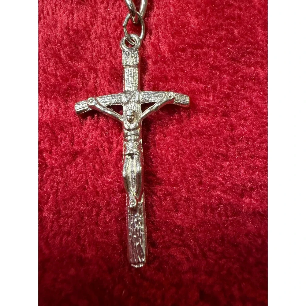 Silver Tone Crucifix Keychain Religious Christian Jesus Cross INRI Key Ring